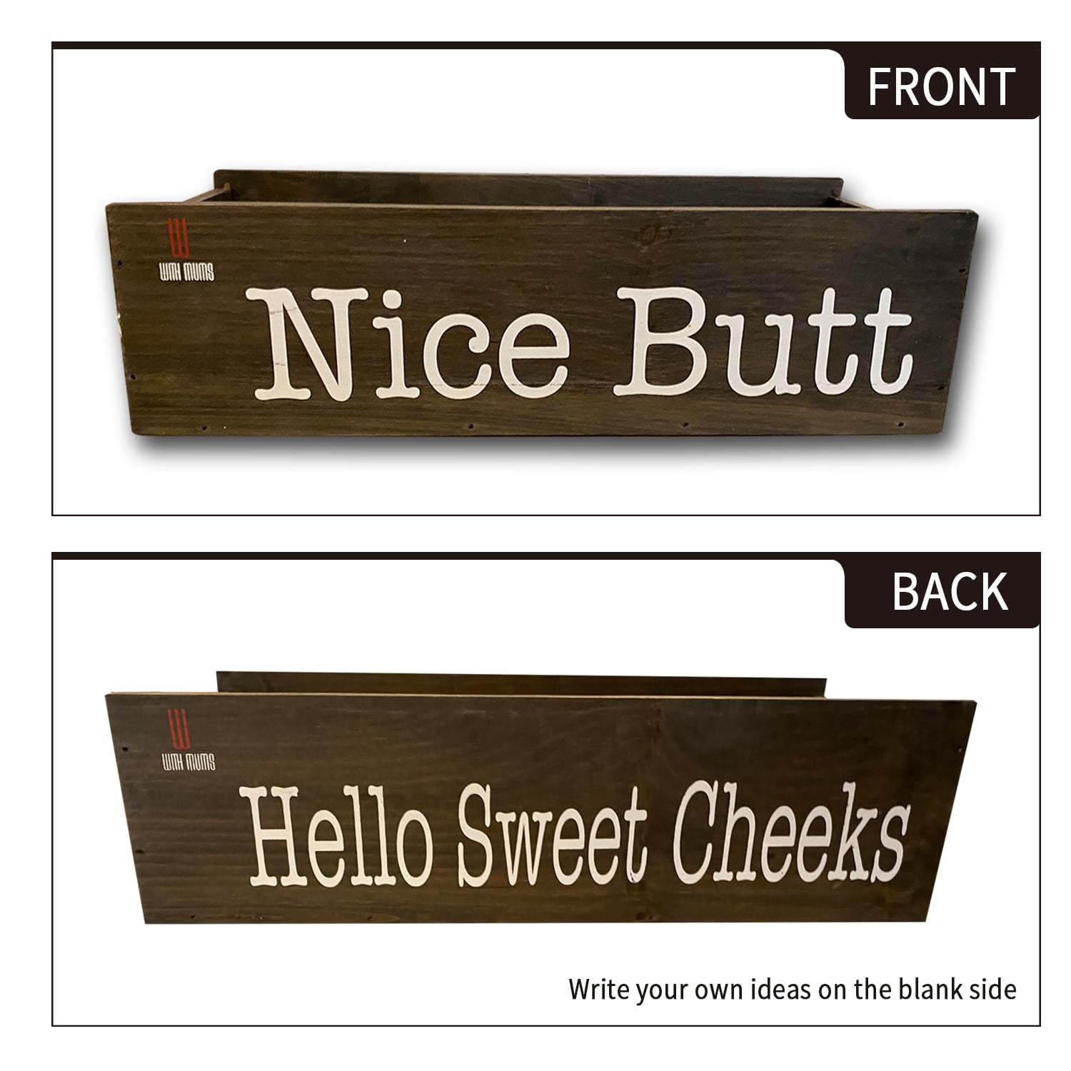 With Mums Rustic Bathroom Toilet Paper Holder – Solid Pine Wood Storage Box with “Hello Sweet Cheeks” Design – Fits Most Toilet Tank Tops – Brown