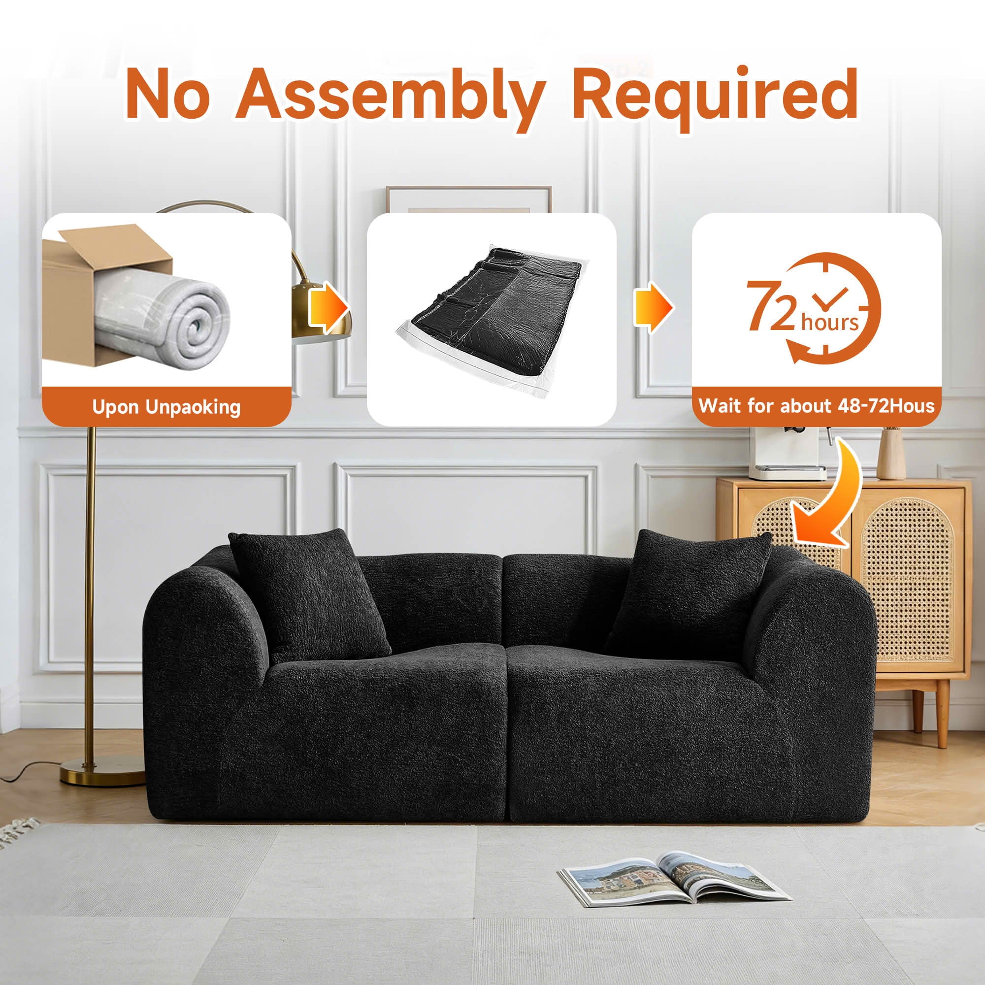 MAYEERTY Modern Velvet Loveseat Sofa with Throw Pillows Compact Space-Saving Couch