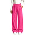 thumbnail image 5 of NAISIBABY Girls Sweatpants, with Pockets Wide Leg Dstring Kids Baggy Lightweight Casual Pants Hot Pink Size 12, 5 of 6