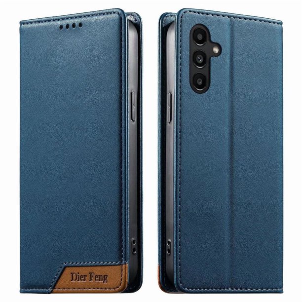 Funda Tipo Cartera de Cuero Sintético para Samsung Galaxy A14 Bloqueo RFID, con Ranuras para Tarjetas y Bolsillo para Efectivo, Cierre Magnético Fuerte Azul