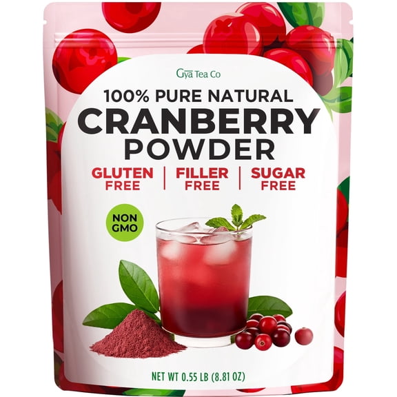 Gya Tea Co Cranberry Powder 0.55 lb (8.81 oz) - 100% Natural Dried Superfood for Baking, Smoothies, Juices - Non-GMO, Gluten-Free, Vegan, Unsweetened