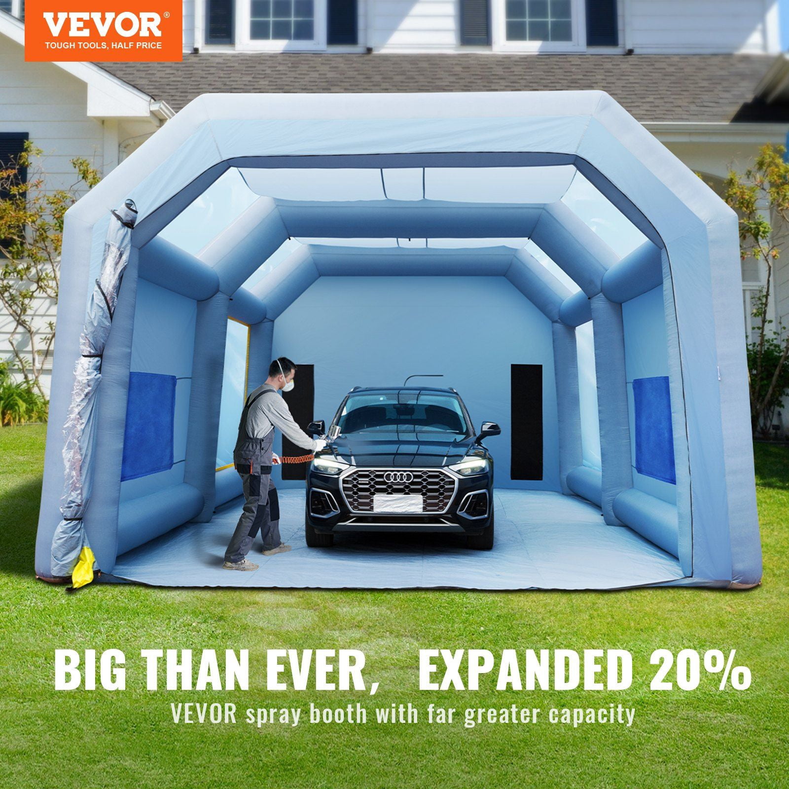 HCY Inflatable Paint Booth, 33x20x13ft Inflatable Spray Booth, High Powerful 950W+1100W Blowers Spray Booth Tent, Car Paint Tent Air Filter System for Car Parking Tent Workstation Motorcycle Garage