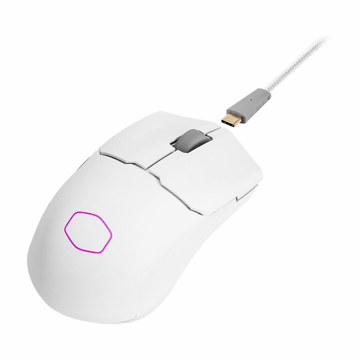 Cooler Master MM712 Gaming Mouse - Optical - Cable/Wireless - Bluetooth - 2.40 GHz - Rechargeable - White - 19000 dpi - 6 Button(s) - Right-handed