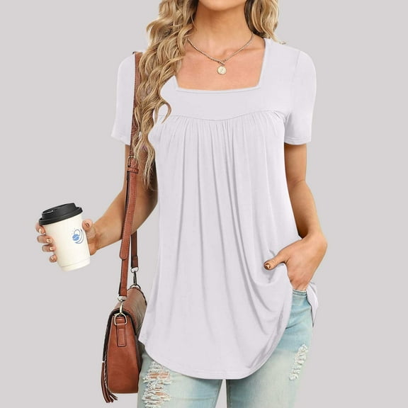 Njoeus Women's Casual Short Sleeve T Shirt Wide Neck Basic Loose Tunic Tops Comfy Blouse for Ladies Summer Tops 2024 S-XXL