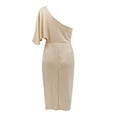 thumbnail image 4 of Sngxgn Women's Ruched Bodycon Dress Long Sleeve Front Drape Crew Neck Midi Dress(Gold,M), 4 of 7