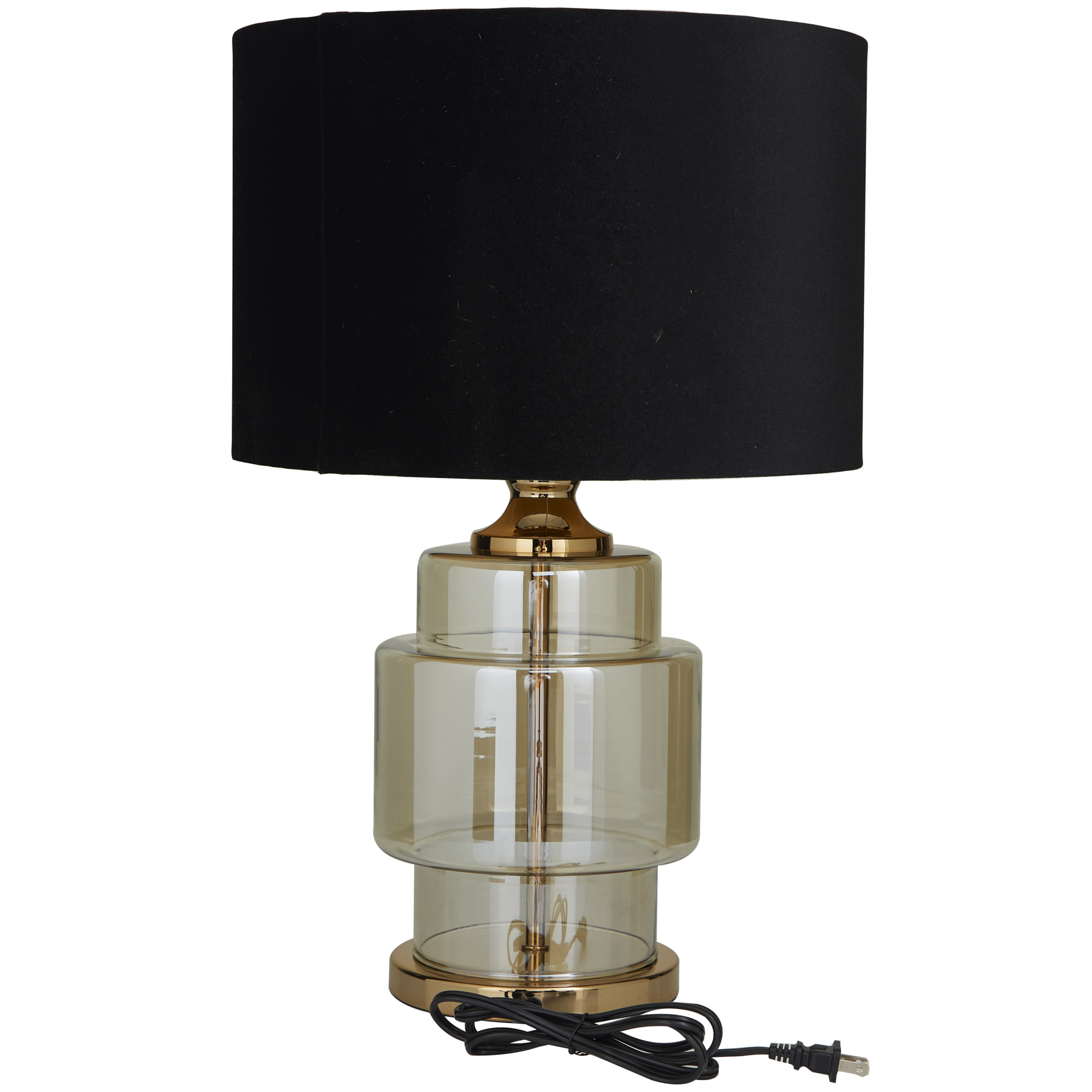 DecMode 23" Transparent Base Gold Table Lamp with Black Velvet Shade