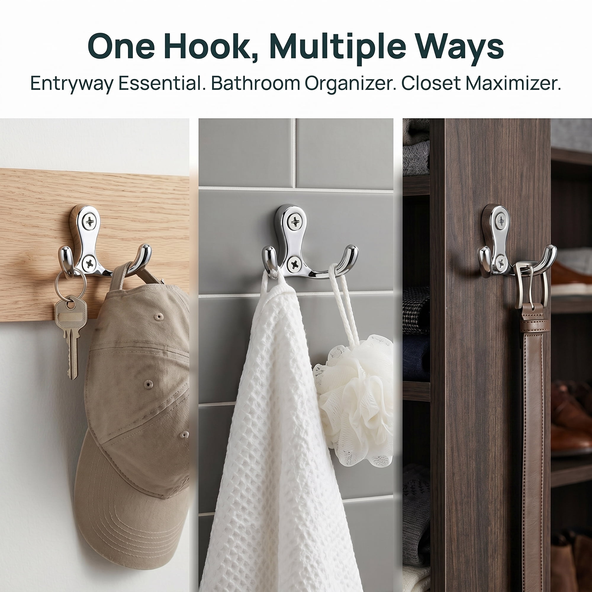 Unique Bargains 12Pcs Utility Hooks Metal Durable Wall Hooks Silver 2.2x1.2inch