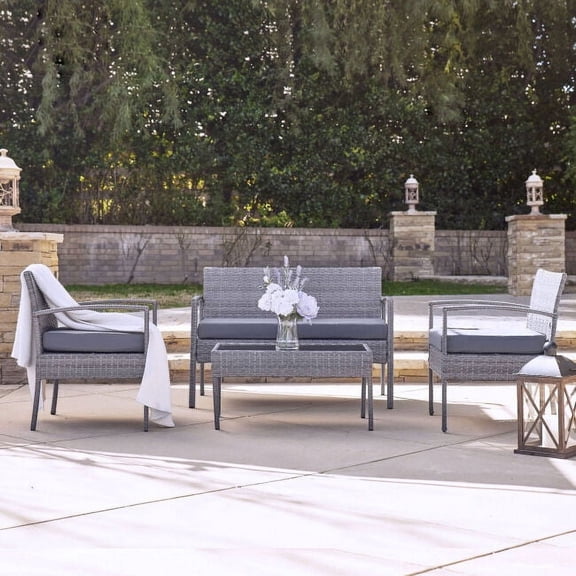 Shopaworld Beautiful Outdoor Patio Furniture Set: 4-Piece Wicker set, Gray