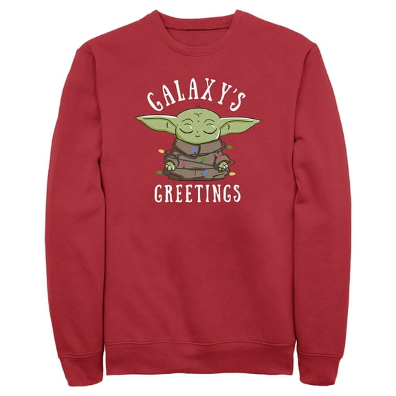 Men's Star Wars: The Mandalorian Christmas Grogu Galaxy's Greetings Sweatshirt Red Large