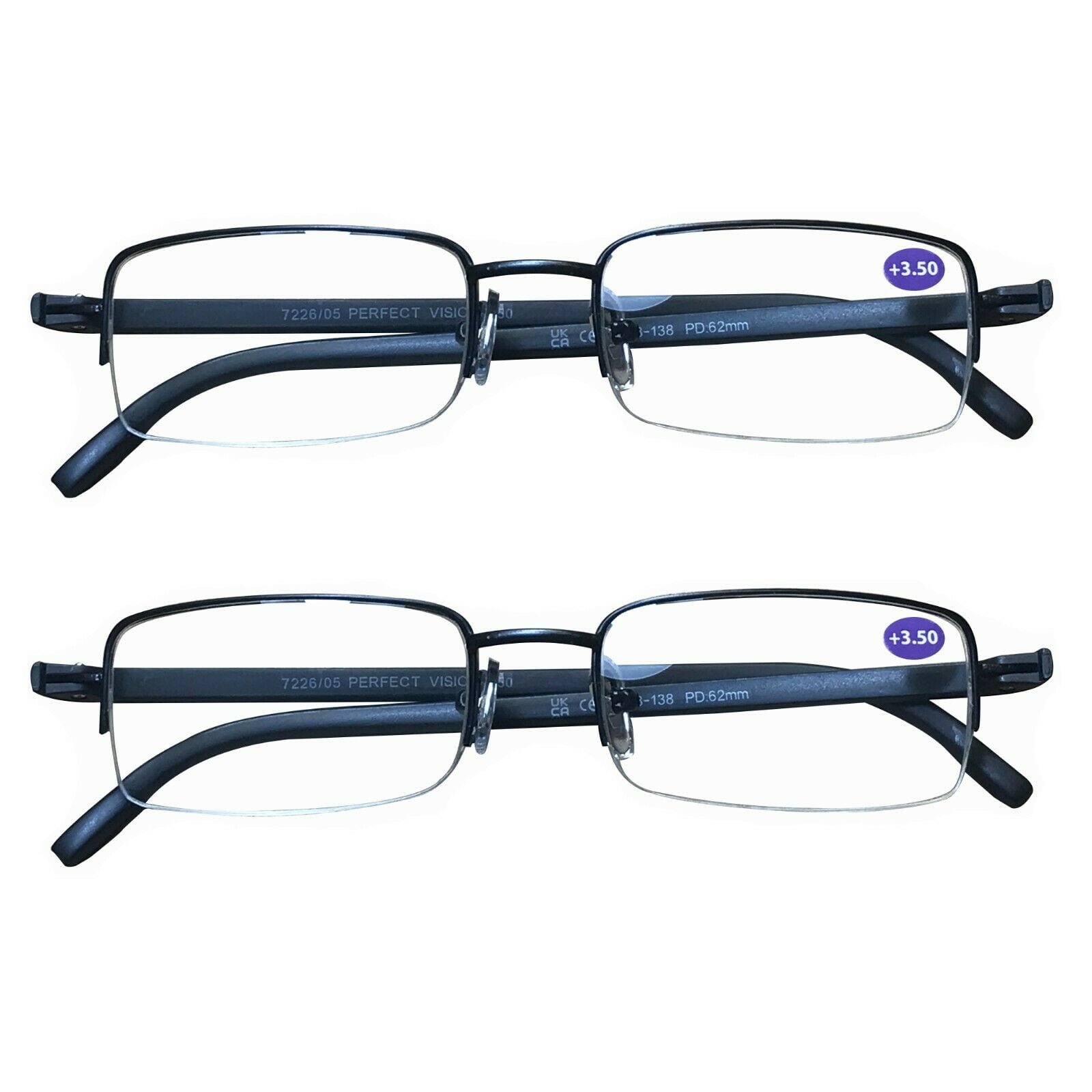 2 Pairs Mens Metal Frame Rectangle Half Frame Reading Glasses Classic Readers +0.75