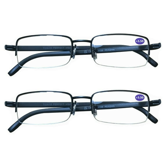 2 Pairs Mens Metal Frame Rectangle Half Frame Reading Glasses Classic Readers 0.75