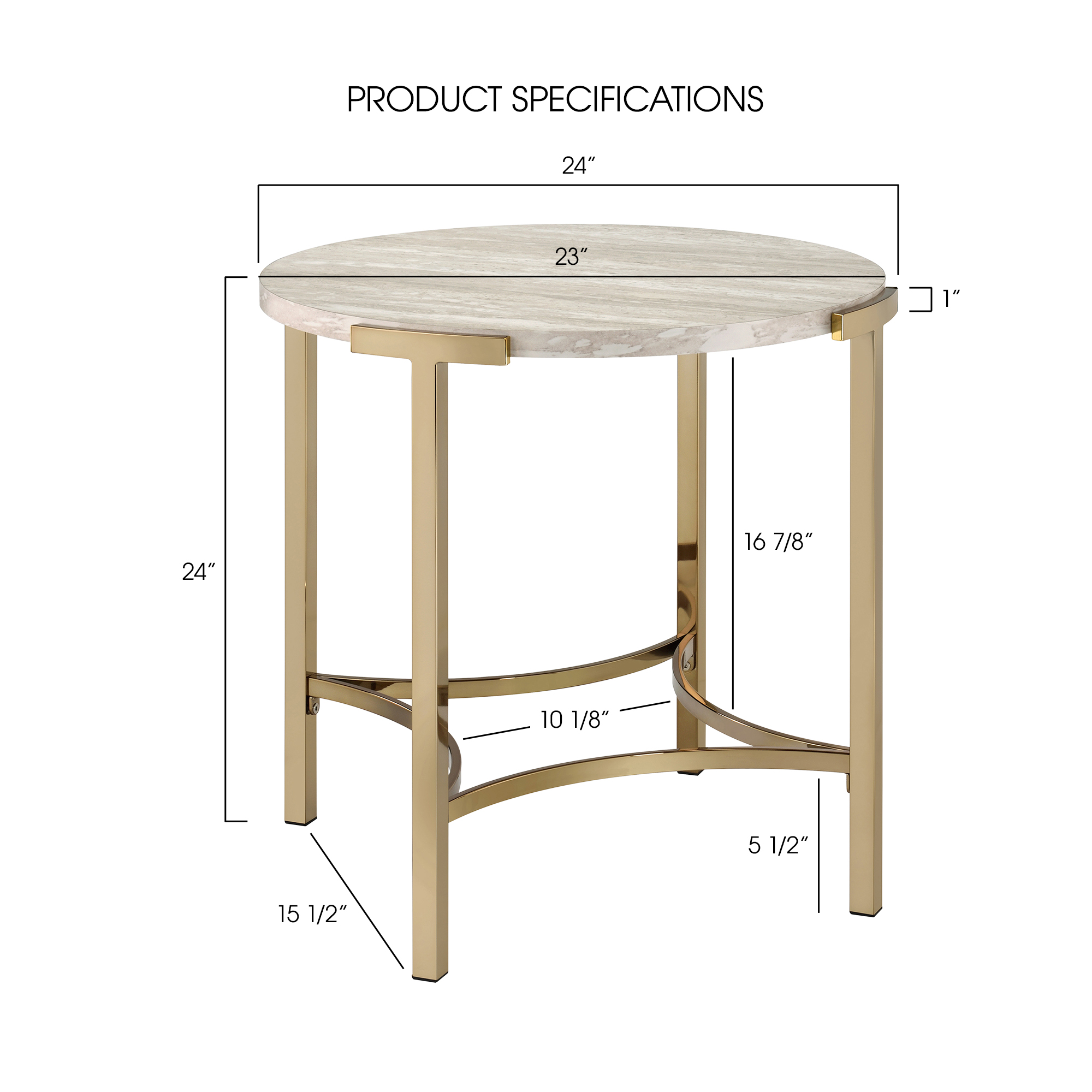 Furniture of America Heure Round Metal Champagne and White End Table