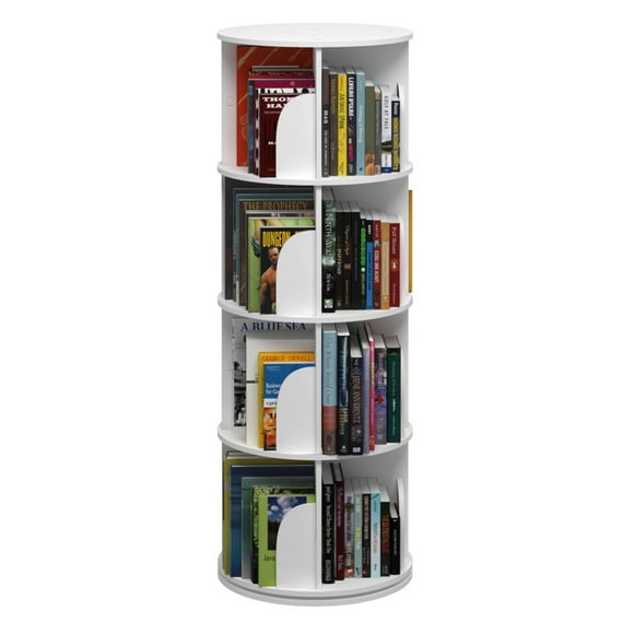 Intexca 360° Rotating Bookshelf – 4-Tier Modular Storage Organizer, Stackable Wood Shelf for Books, Decor, Office & Home – White, Easy Assembly, Space-Saving Design