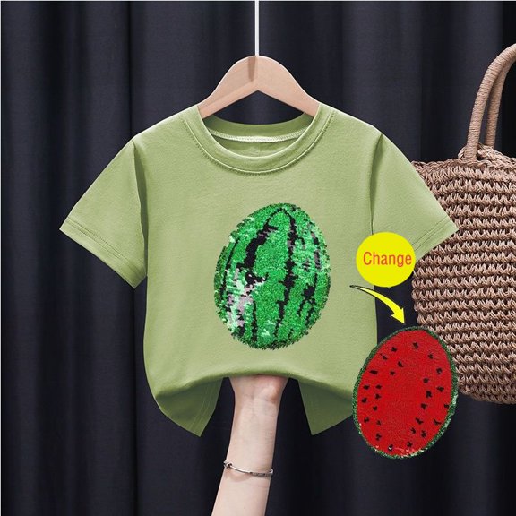 Vedolay Girl's Tops Girl's Polka Dots Mesh Short Puff Sleeve Crewneck Cute Summer Top Shirt,Green 5-6 Years