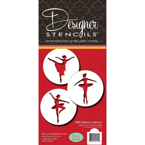 Designer Stencils Ballerina Cookie Stencil Set, Beige/Semi-Transparent, fits 3 inch circle