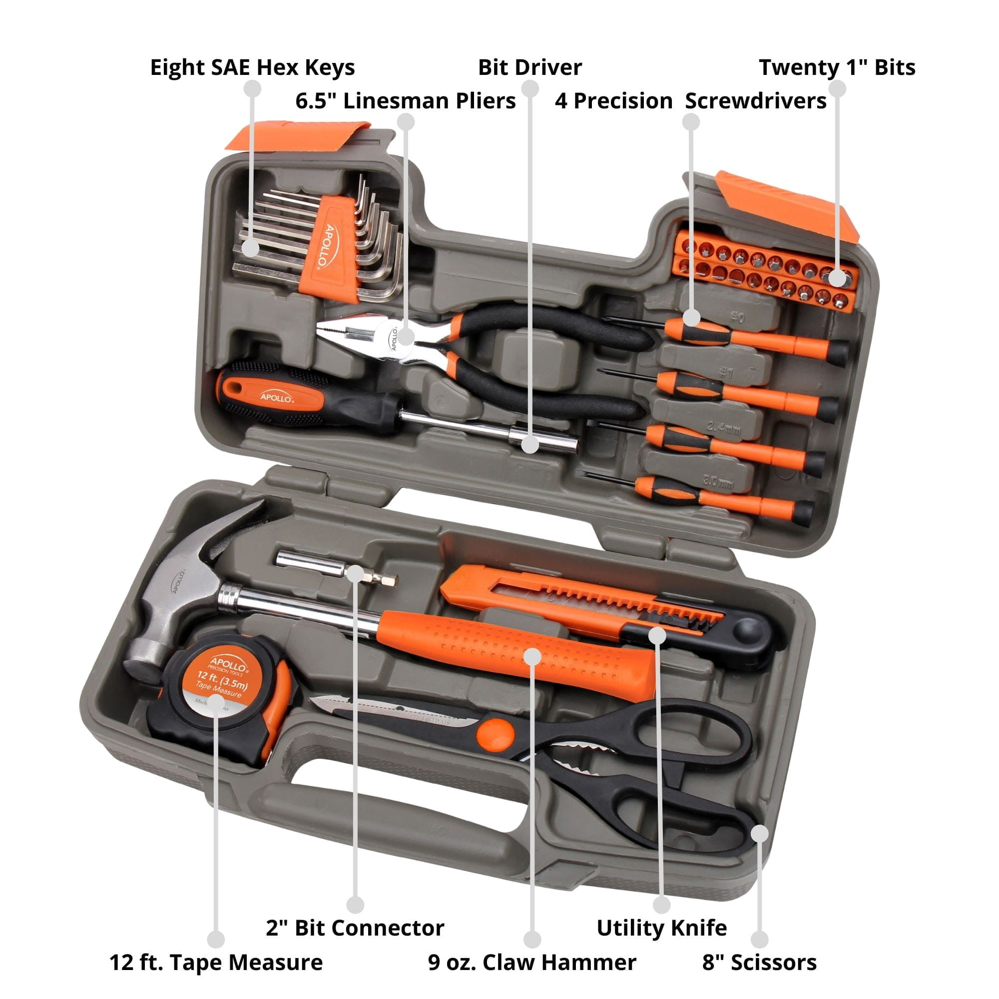 Apollo Tools 39 Piece General Tool Kit - DT9706 ORANGE