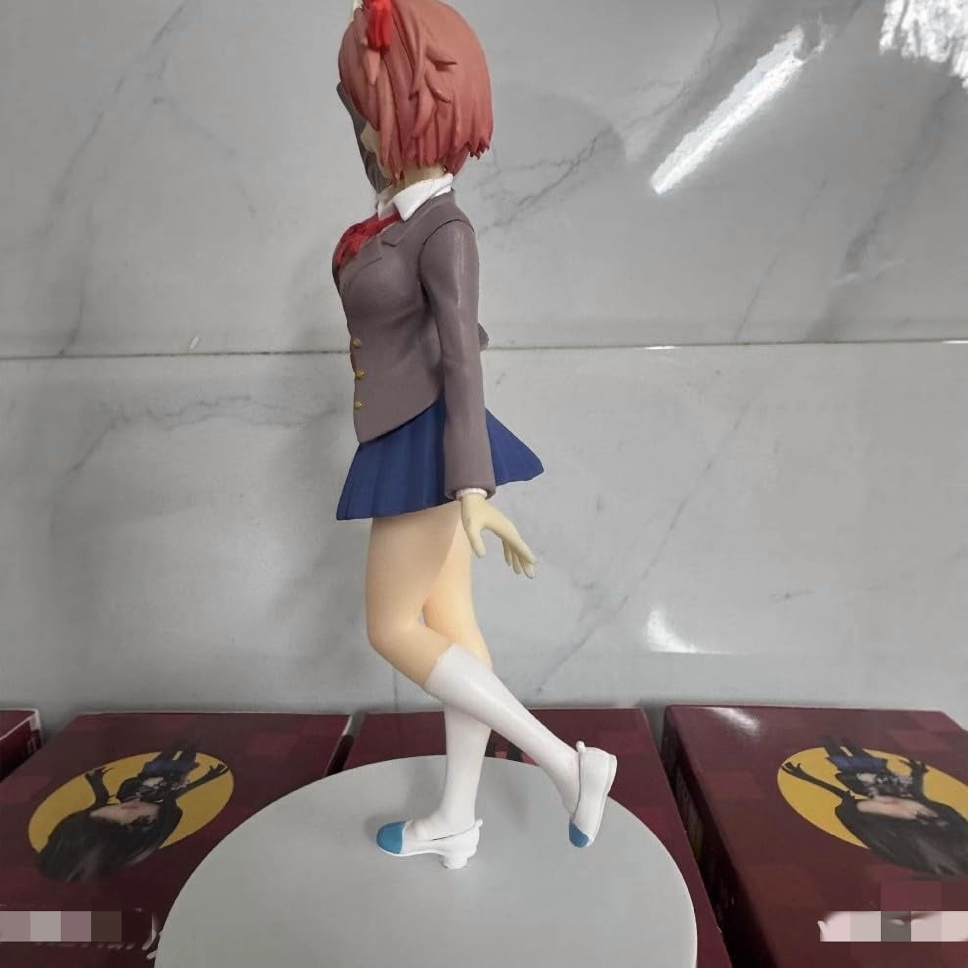 New Sayori Figure, Standing red Short Hair Sayori Anime Figures 18cm/7.1inch Handmade PVC Game Character Model Statue Collectible Craft Gift