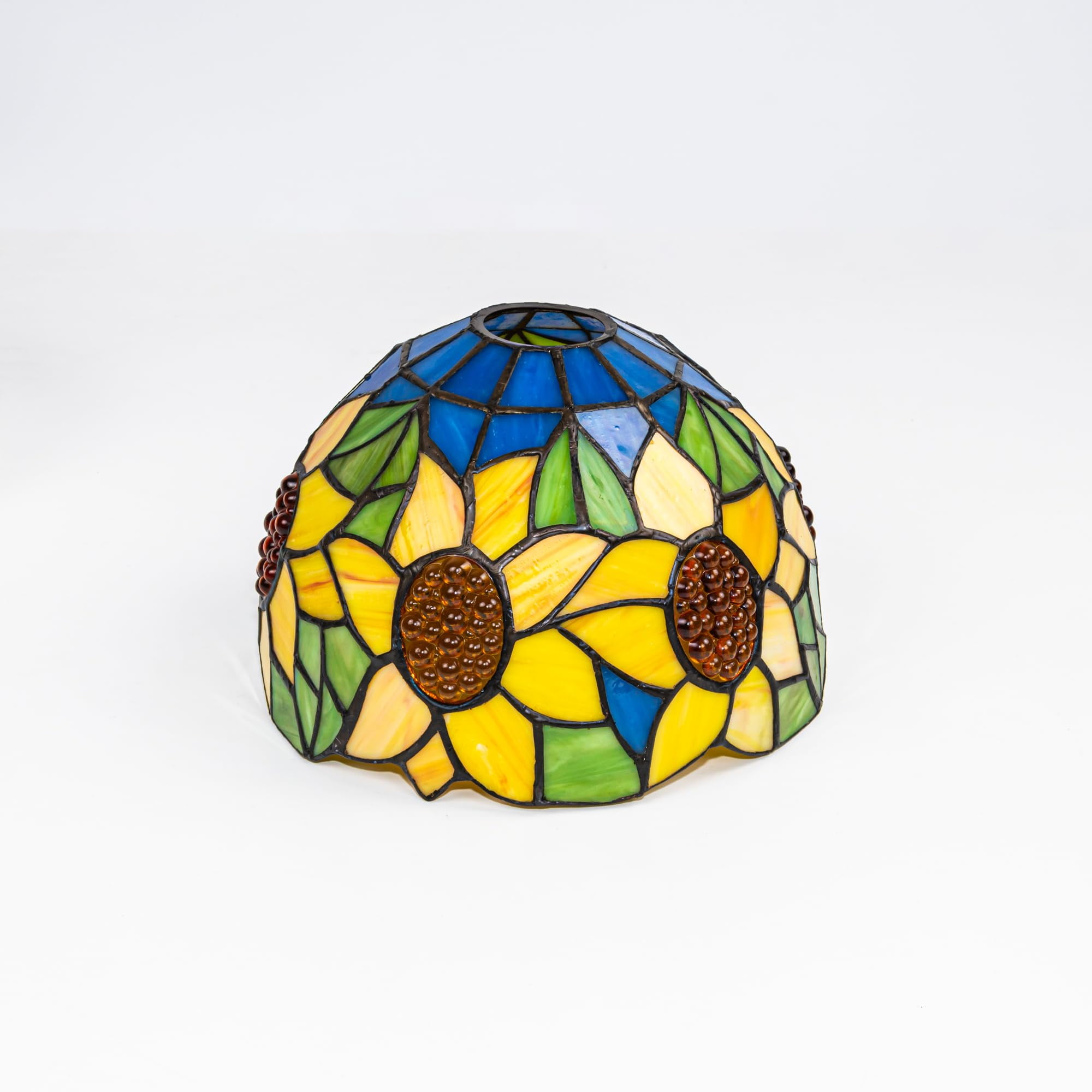 KAYYELAMP 3 Pcs Dimmable J-Type Track Head Lighting Adjustable Angle Tiffany Ceiling Light Colorful Sunflowers Pattern Glass Shade Handmade Track Light Fixture For Gallery Mirror Front(No Track)