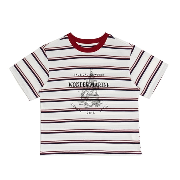 NIPAXO Boys T-Shirt Nautical Newport Wonder Marine Striped Crew Neck Short Sleeve Casual Cotton Summer Tee for Kids 4-5Y