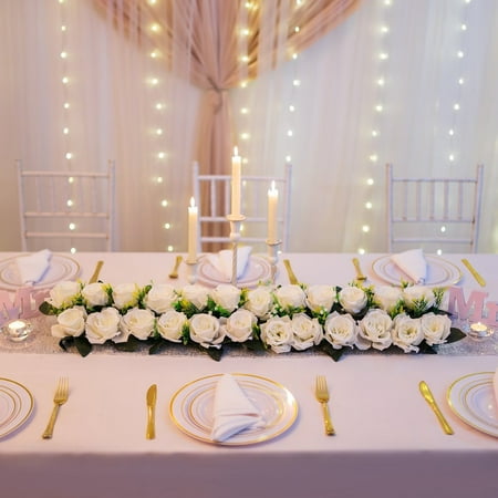 

Blosmon Wedding Dining Table Flower Centerpieces 2 Pcs White Flower Arrangement for Table Runner