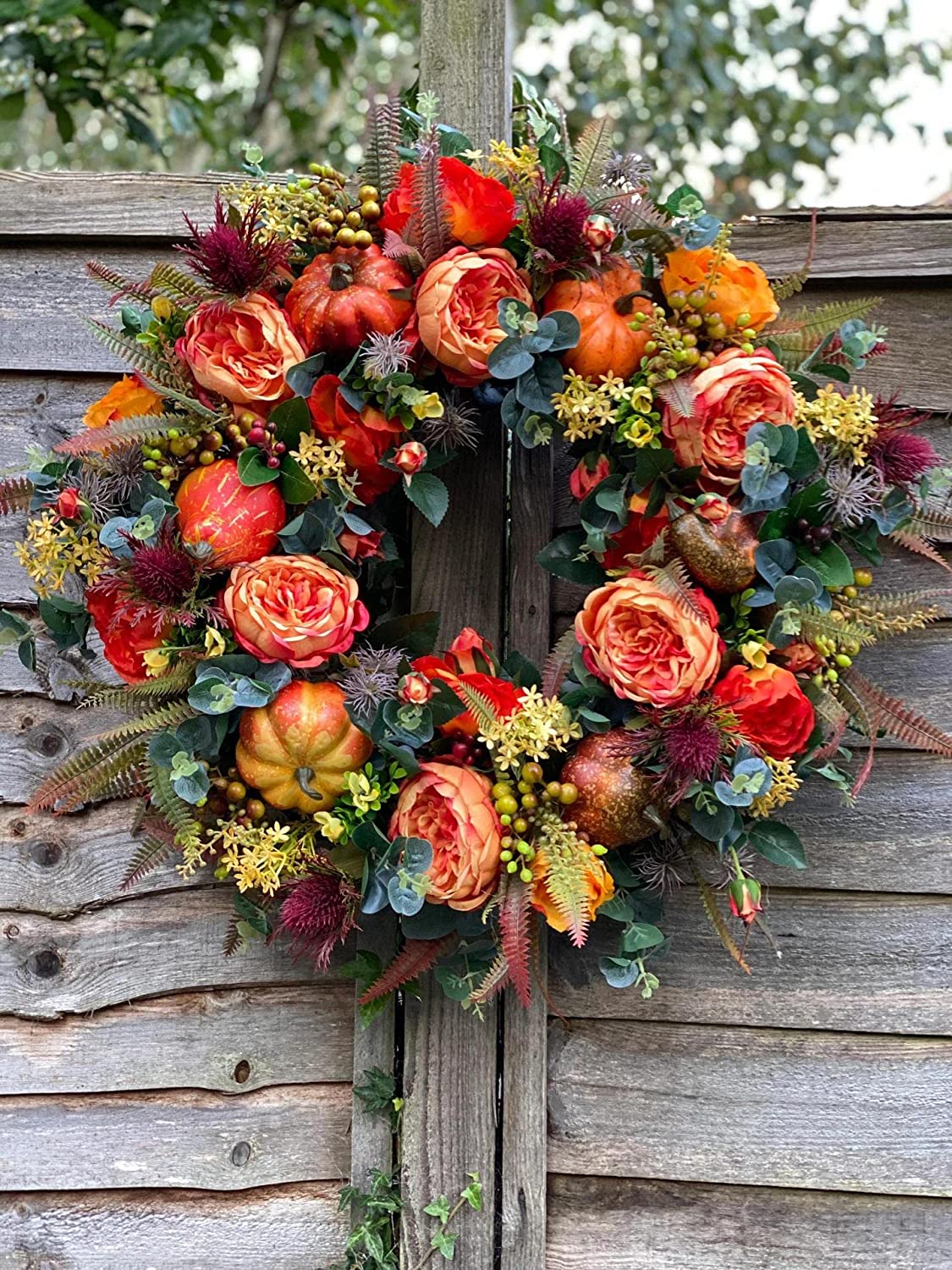 Fall Peony and Pumpkin Wreath - Autumn Year Round Wreaths for Front  Door,Artificial Front Door Wreath Thanksgiving Wreath for Home Farmhouse  Decor and