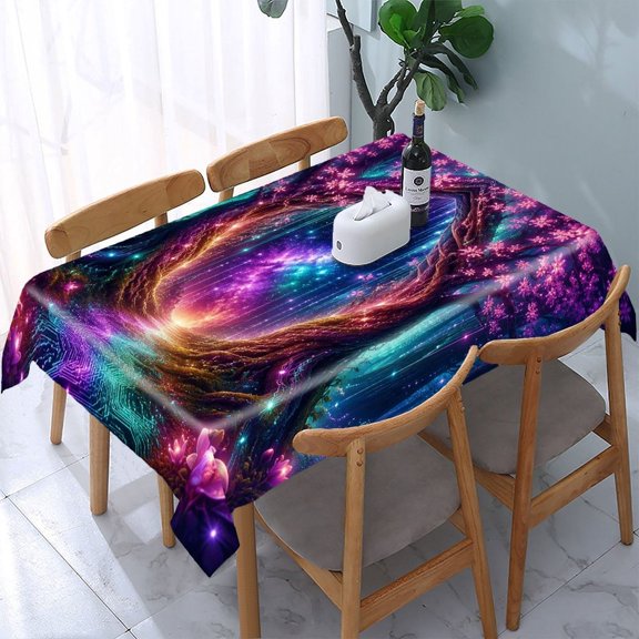 RKSupls Enchanted Tree Gateway Rectangle Dining Tablecloth, Washable Wipeable Stain & Wrinkle Resistant Polyester Tablecloth for Kitchen Picnic Party