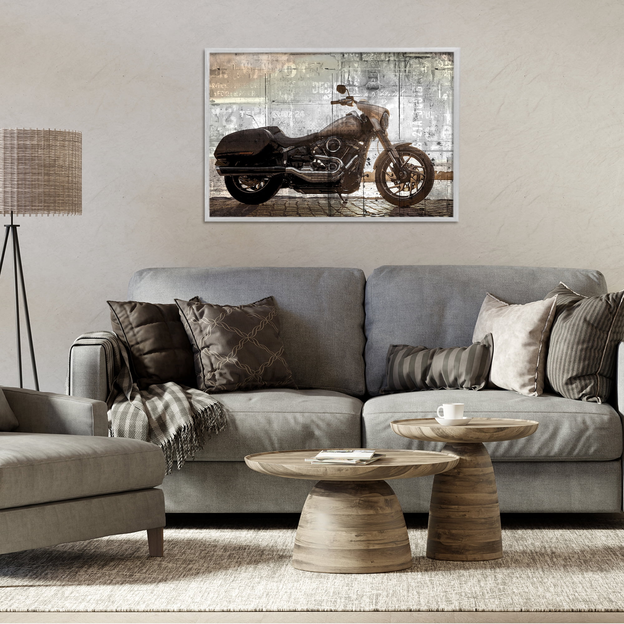 Stupell Industries Sunset Ride Motorcycle Gray Framed Giclee Art, design by Kim Allen