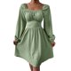 thumbnail image 1 of SAYOO Vestido de primavera para mujer, vestido de cintura alta fruncido con cuello cuadrado liso de manga larga, trajes hasta la rodilla con lazo en la cintura para mujer SAYOO  moda, 1 of 7