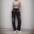 thumbnail image 4 of Pantalones de mujer, moda de calle, monos, bolsillos, costuras de camuflaje, pantalones de calle sueltos y rectos, 4 of 6