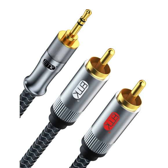 Cable EMK de 3,5 mm macho a 2 RCA macho chapado en oro, 2 m de largo