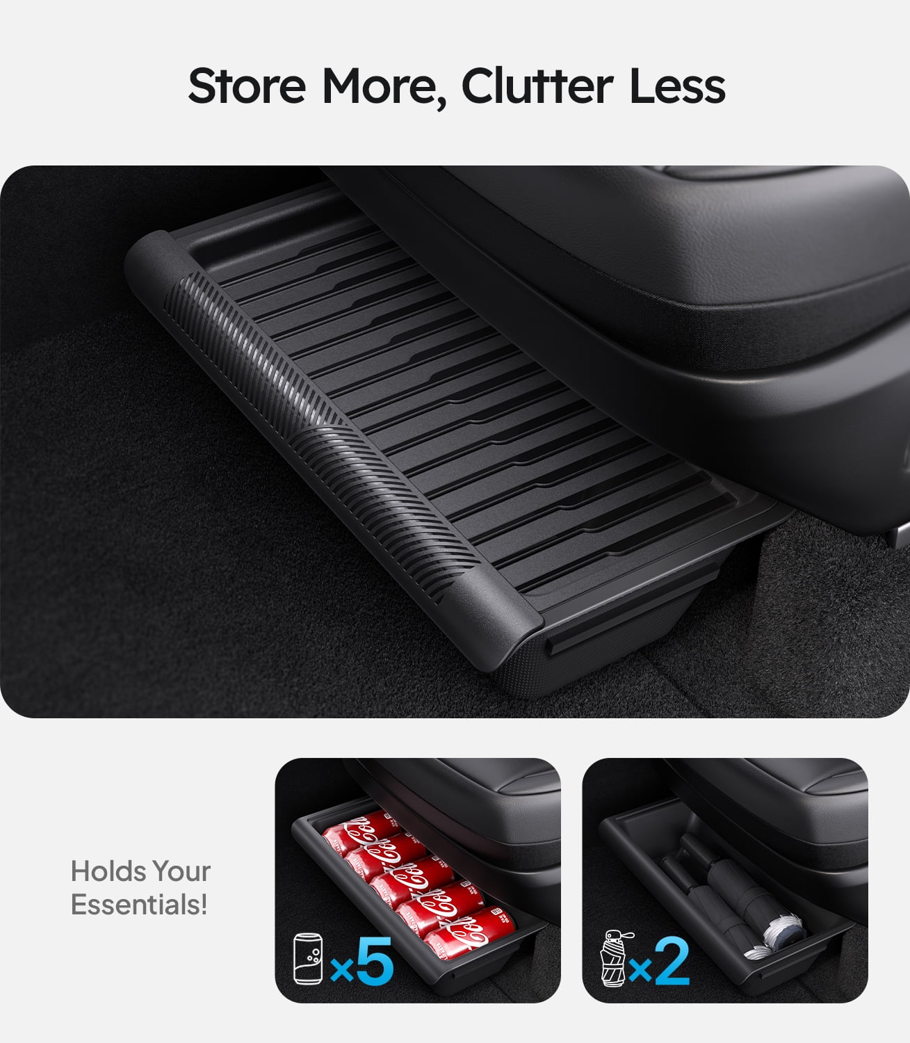 Wigoo Under Seat Storage Box for Tesla Model Y Juniper 2025~2026, 2 Pack Underseat Storage Tray with Lid, Secure No-Slide Design