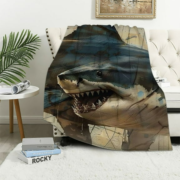 BCIIG Shark Theme Warm Lightweight Soft Fleece Blanket for All Seasons, Throw Blanket Living Room Sofa Decor Cow Gifts, All Seasons Exquisite Gift 40x50in