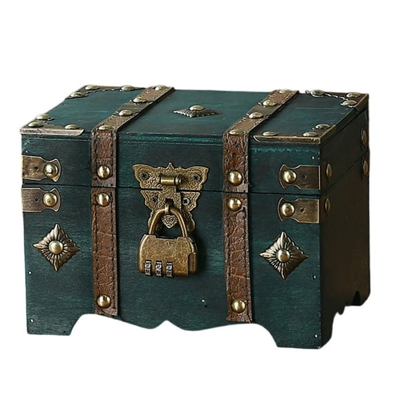 Antique Metal-Accent Storage Box With Combination , Large Capacity For Home Office Valuables