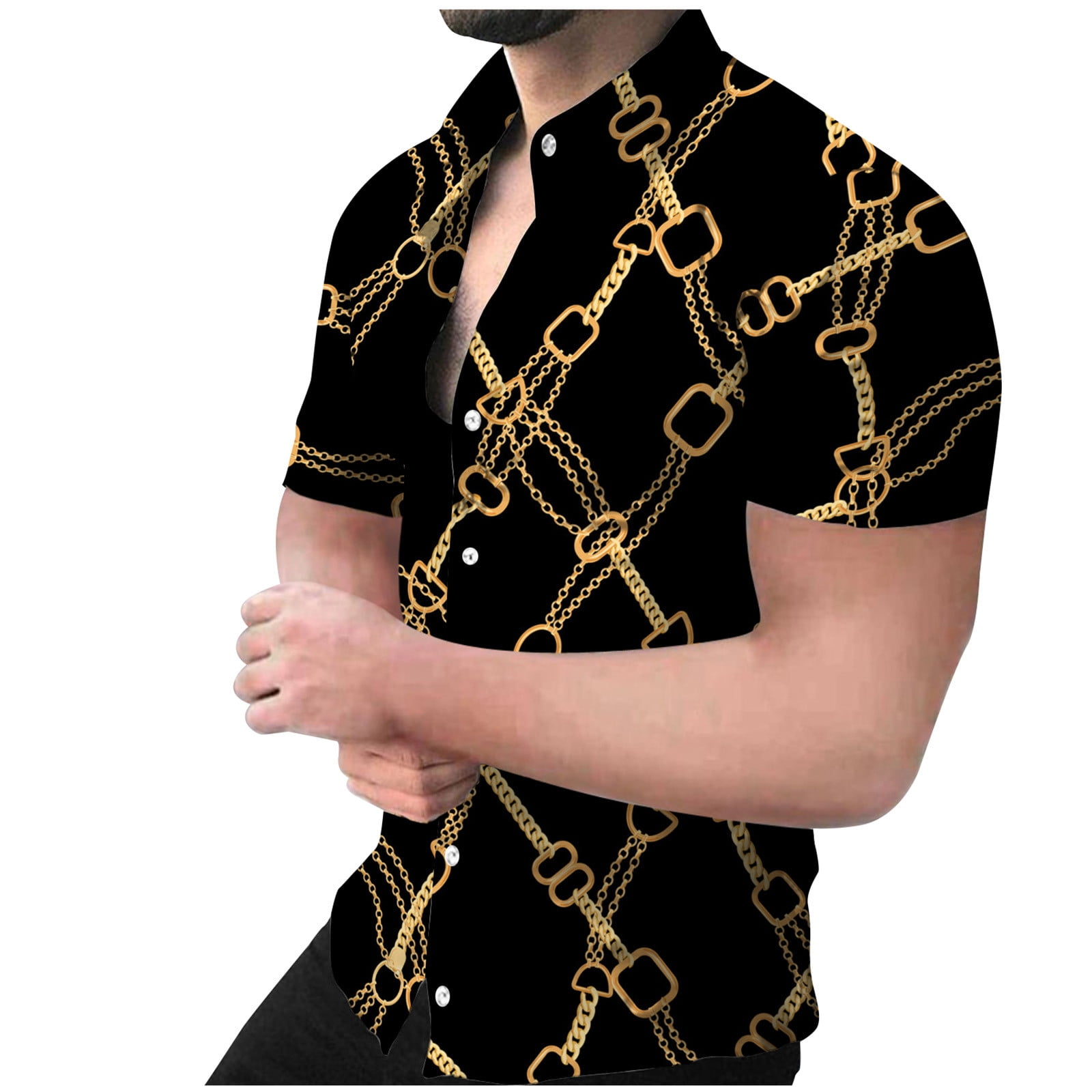 Summer casino men's shirt top casual short-sleeved Hawaiian shirt stand-up  collar strip printing cool thin shirt men's dress men