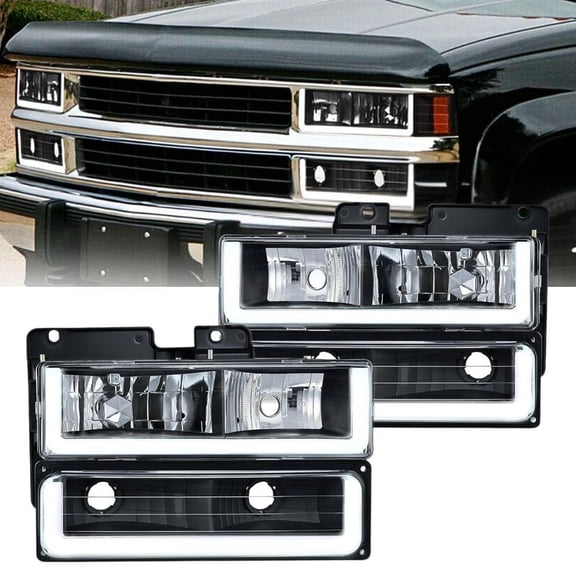 Nilight DRL Headlight Assembly Compatible with 1988 1989 1990 1991 1992 1993 1994 1995 1996 1997 1998 Chevrolet GMC C10 C/K 1988-1999 Silverado Suburban Sierra Blazer Tahoe Yukon Black Housing