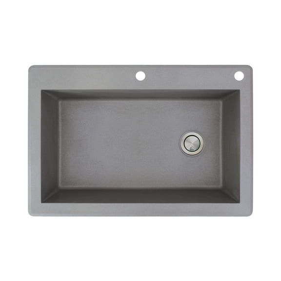 Transolid Radius 33in x 22in silQ Granite Drop-in Single Bowl Kitchen Sink with 2 CE Faucet Holes, In Grey