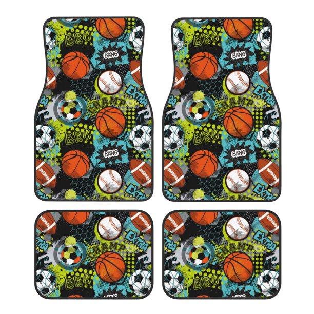 Fotbe Balls Juego de 4 Tapetes para Auto con Estampado – Alfombrillas de Goma Reforzada, Diseño Antideslizante, Protección para Todo el Año – Vehículos, Autos, Camionetas y SUVs