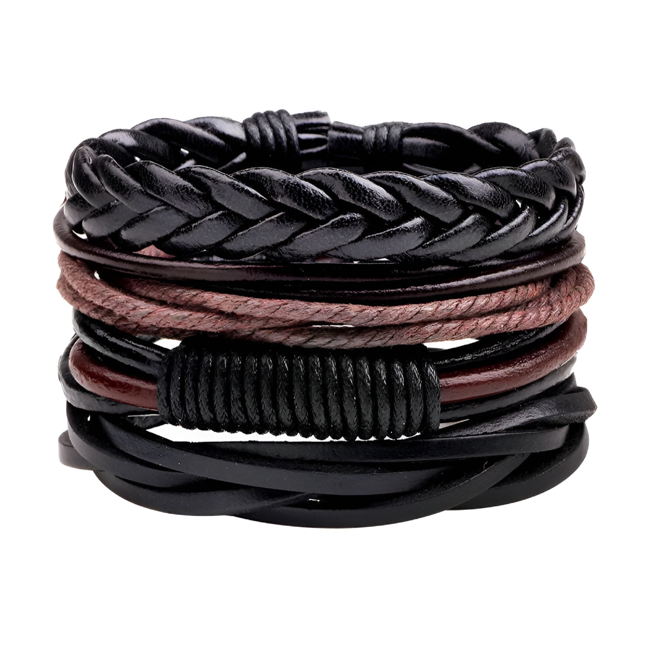 Black Braided Leather Stainless Skull with Cubic Zirconia Bracelet