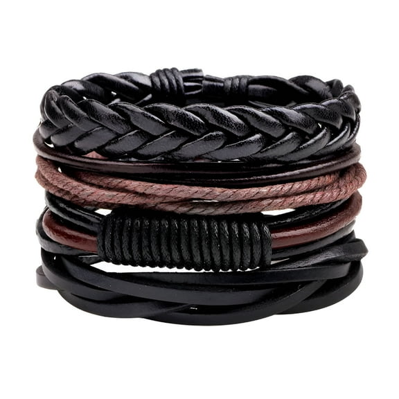 DESIGNICE 4Pcs/Set Men Boys Leather Bracelet Woven Bangles Vintage Male Birthday Gift Jewelry Wristband Mens Leather Bracelet