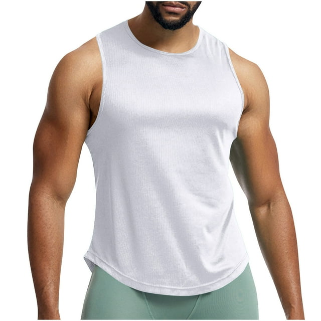Timegard Workout Top for Men Crewneck Sleeveless Breathable Muscle Top Solid Color Casual Tee Summer