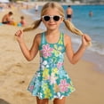 thumbnail image 3 of COEQINE Cute Swim Dress for Girls, One Piece Swimsuit with Flowy Skirt & Built-in Liner, Scoop Neck & Fixed Straps in V-Back Swimwear for Beach Pool, Ages 12-13, Teal Hippie Flower, 3 of 8