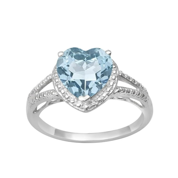 Blue Topaz 925 Sterling Silver 8mm Heart Shape Women Valentines Day Gifts Promise Ring