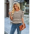 thumbnail image 3 of Wiholl Short Puff Sleeve Sweaters for Women Knit Tops 2026 Trendy Crewneck Striped T Shirts Casual Summer Blouses, 3 of 8