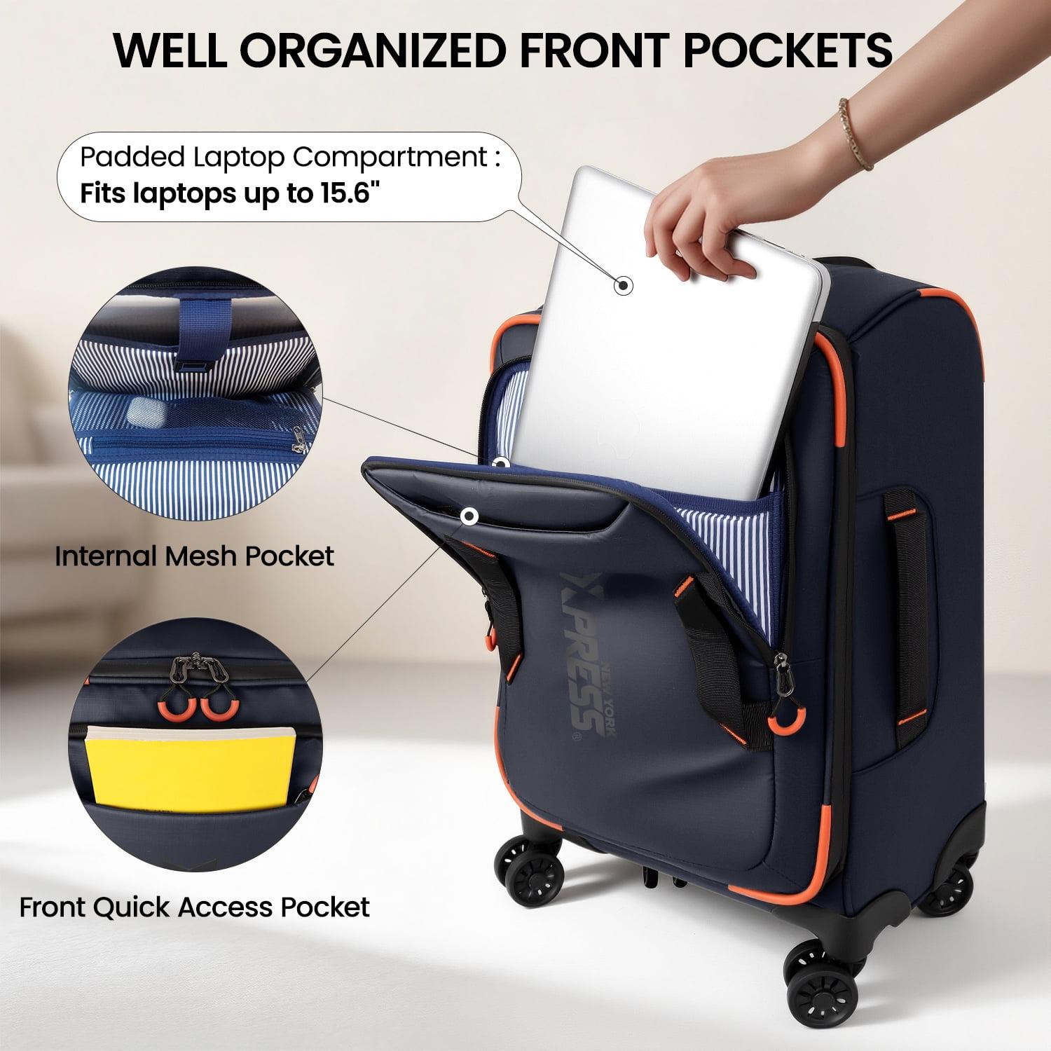 New York Xpress 2-Piece Softside Luggage Set, 22/30 inch Lightweight Water-Resistant Upright Suitcase for Men Women, Blue - TA8353