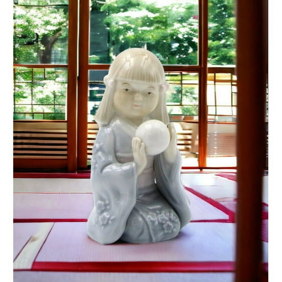 Ceramic Japanese Girl Figurine Kimono Temari Ball 2.5in Gift