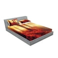 thumbnail image 2 of Ambesonne Fall Fitted Sheet & Pillow Sham Set, Misty Morning in Forest, Queen, Yellow Red, 2 of 2