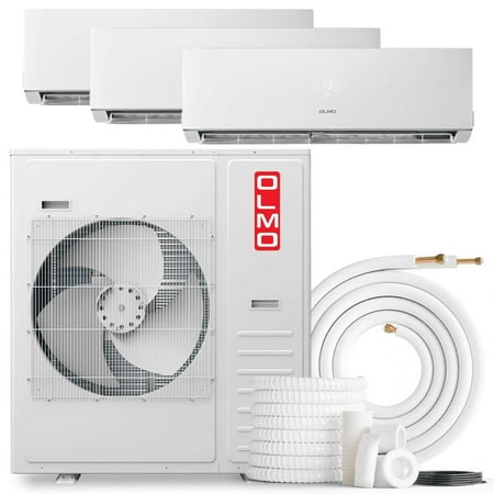 OLMO 36,000 BTU Tri Zone 9000 + 9000 + 12000 BTU Wall Mount Ductless Mini Split A/C and Heater with 16ft Installation Kits
