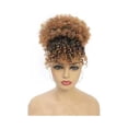 thumbnail image 1 of Synthetic Short Kinky Curly Drawstring Ponytail with Bangs, Clip in Afro High Puff Hair Bun Hairpiece, 1 of 7