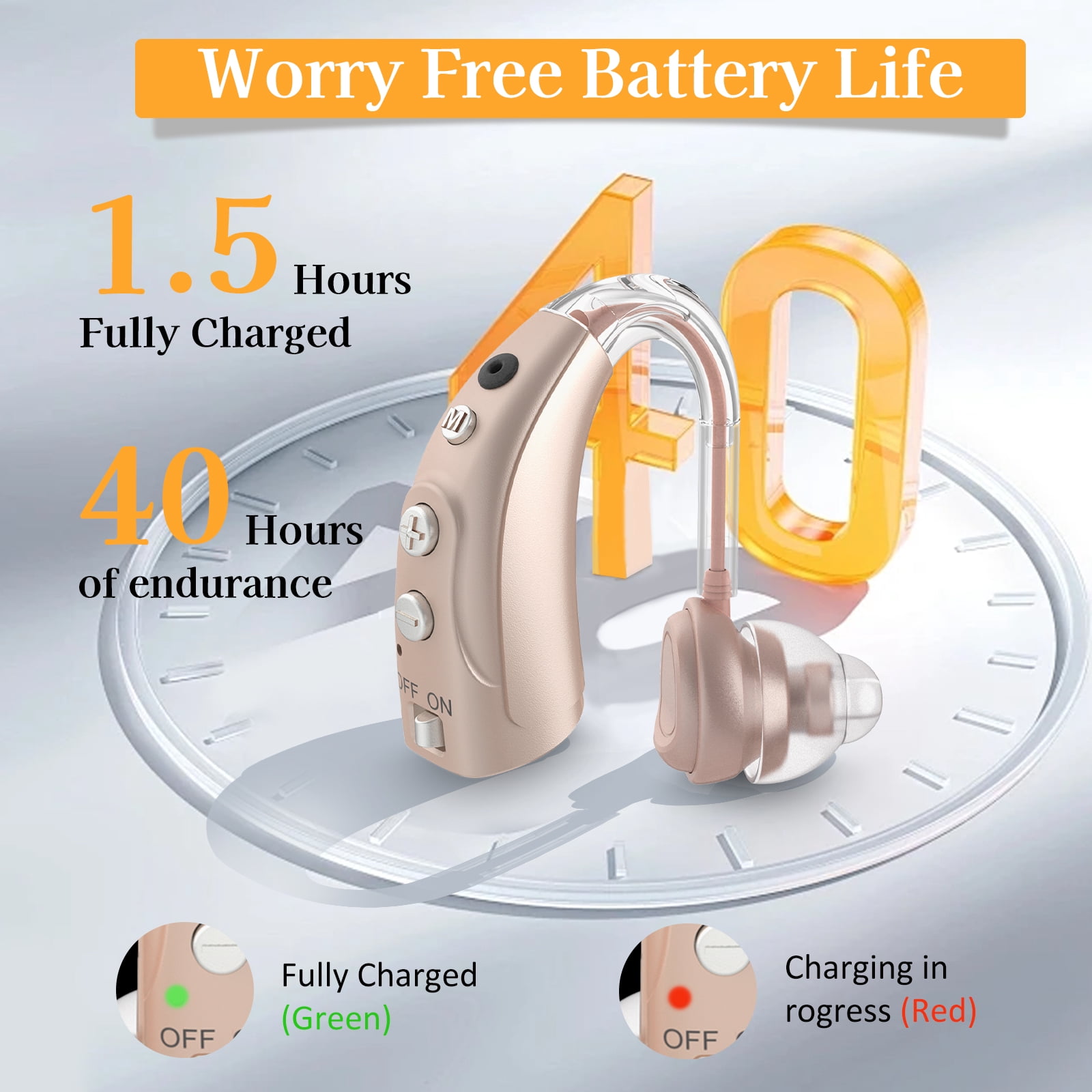 ELCTRTICI Hearing Aids for Seniors, 16-Channel Rechargeable Hearing Aid with Smart Noise Cancelling, 4 Modes & 8 Volume Levels, Single, Beige