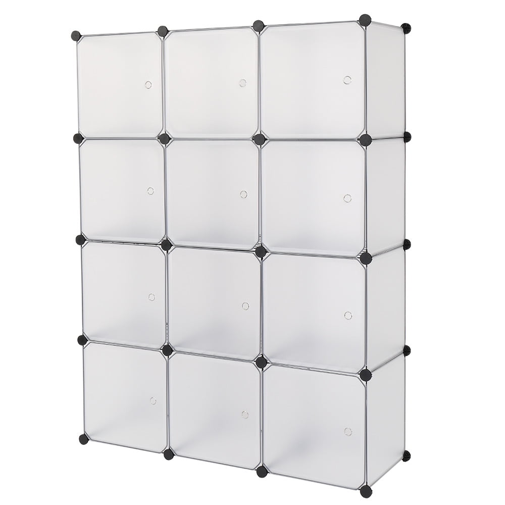 12-Cube Storage Shelf Cube Shelving, PP Organizer Cabinet with Rust-proof Metal Frame for organize Book, Toy, Clothes, White